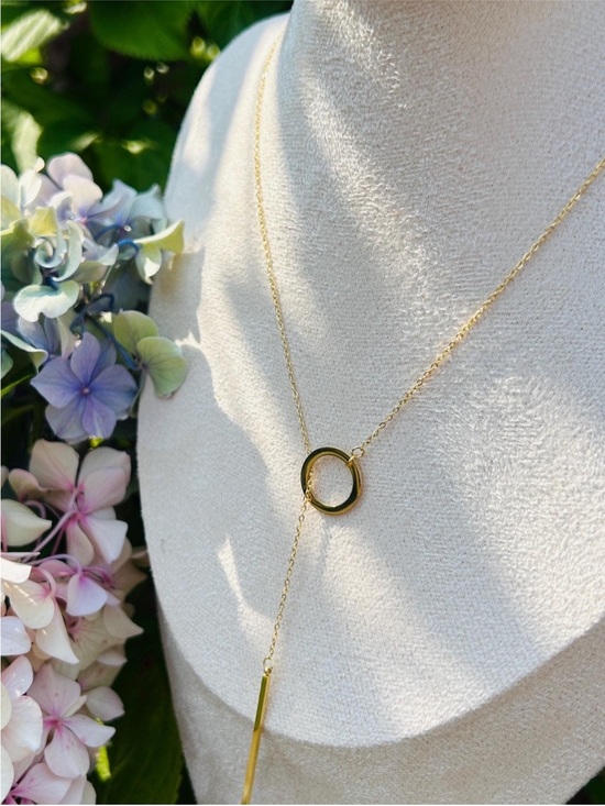 Jewelry - 14K Gold Plated Lariat Y Necklace ✨Circle Lariat Bar Pendant